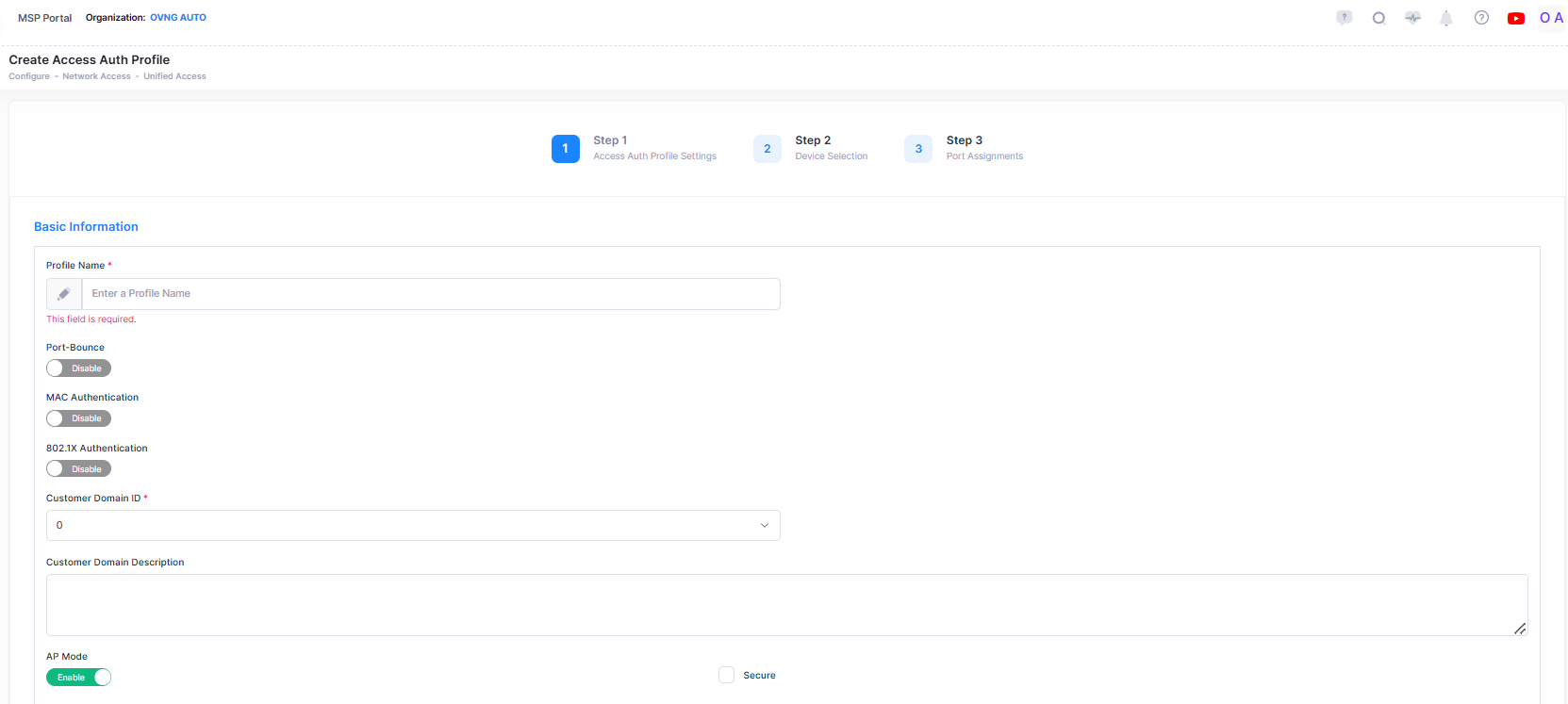 Create Access Auth Profile-basic settings - OmniVista Cirrus 10.5.1-20250305-145236.png