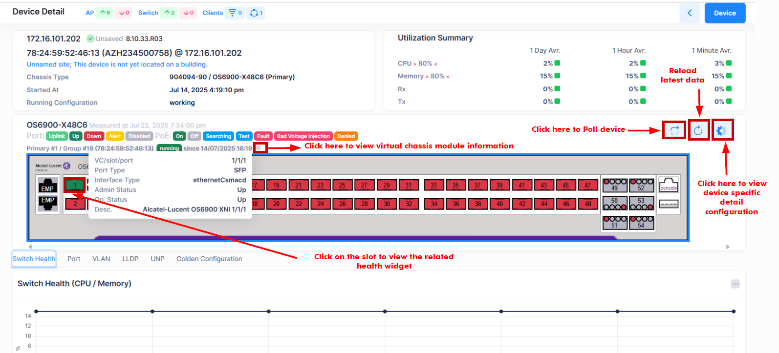 Device Detail-VC faceplate-switch analytics- OmniVista Cirrus 10.5.1-20250722-142000.png