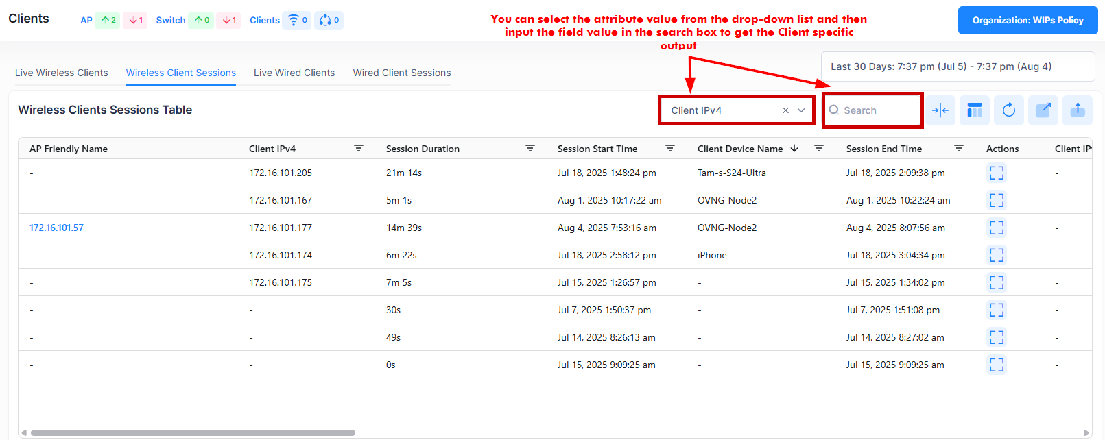 Live wireless Clients session history attribute value - OmniVista Cirrus 10.5.1-20250804-142504.png
