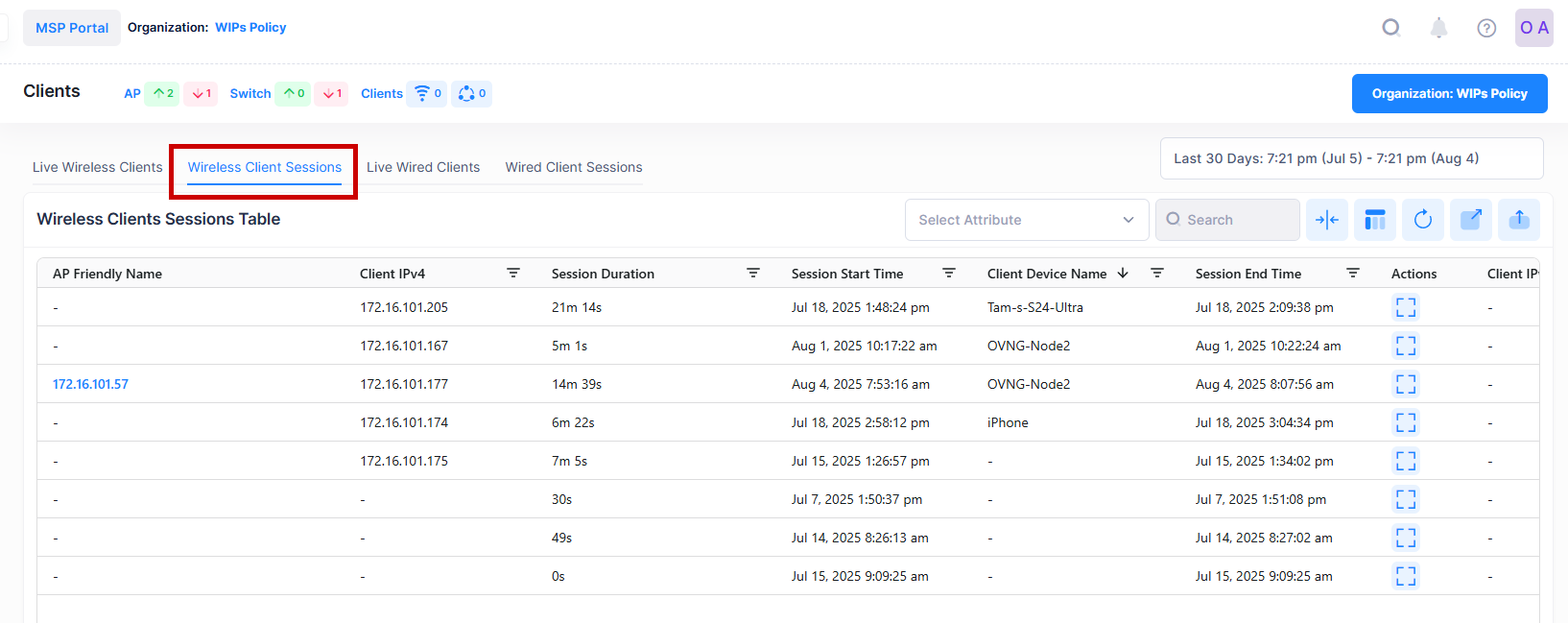 Live wireless Clients sessions - OmniVista Cirrus 10.5.1-20250804-135420.png