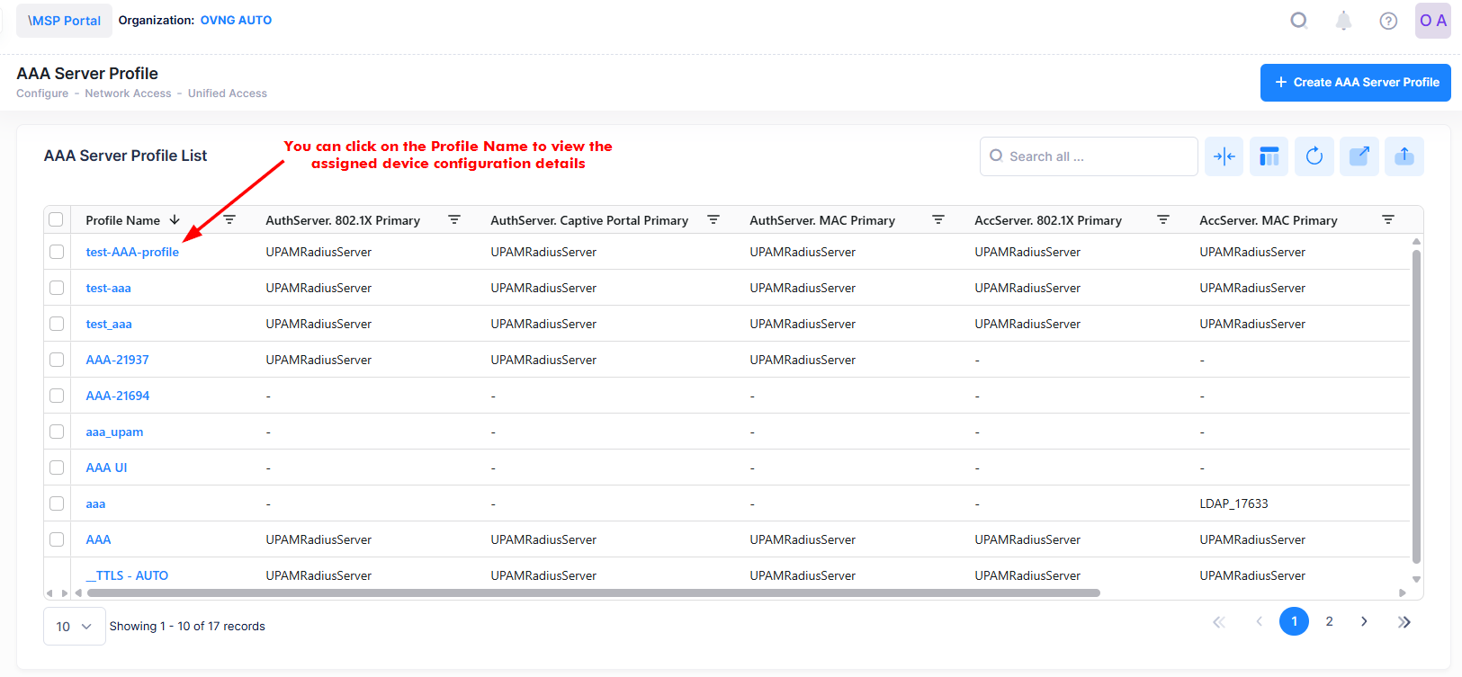AAA Server Profile view detaailed config - OmniVista Cirrus 10.5.1-20250415-145347.png