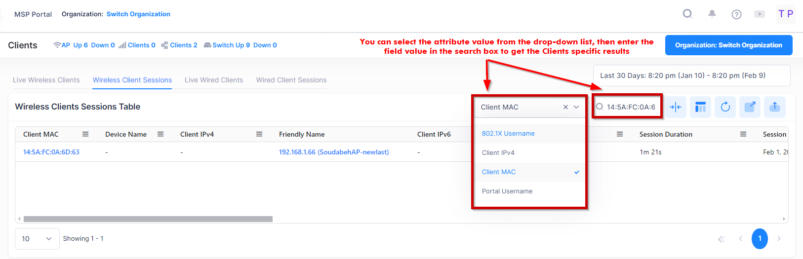 wireless clients sessions search boxCurrent Clients - OmniVista Cirrus-10.4.2-20240211-174630.png