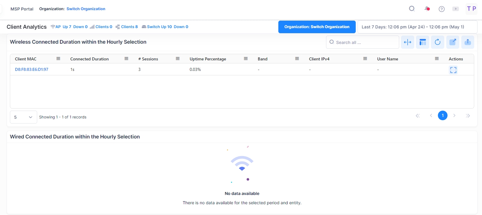 Client Analytics-wired connected duration hrs. selection - OmniVista Cirrus 10.4.2-20240501-063821.png