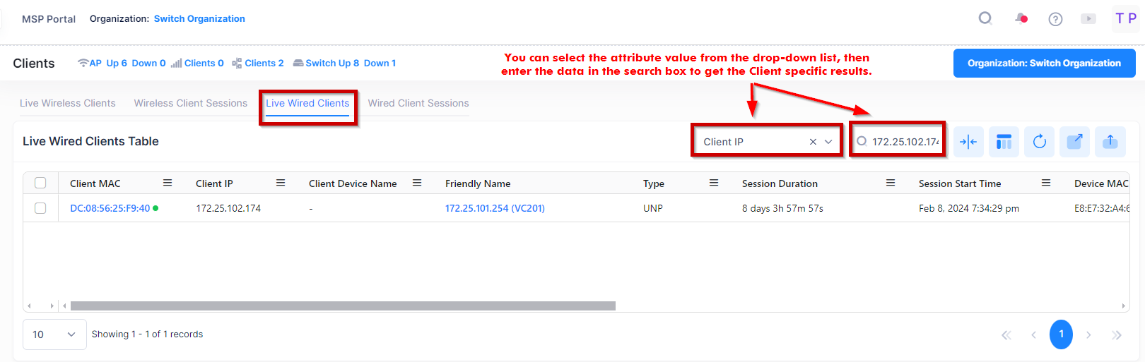 wired clients search box Current Clients - OmniVista Cirrus 10.4.2-20240216-180835.png