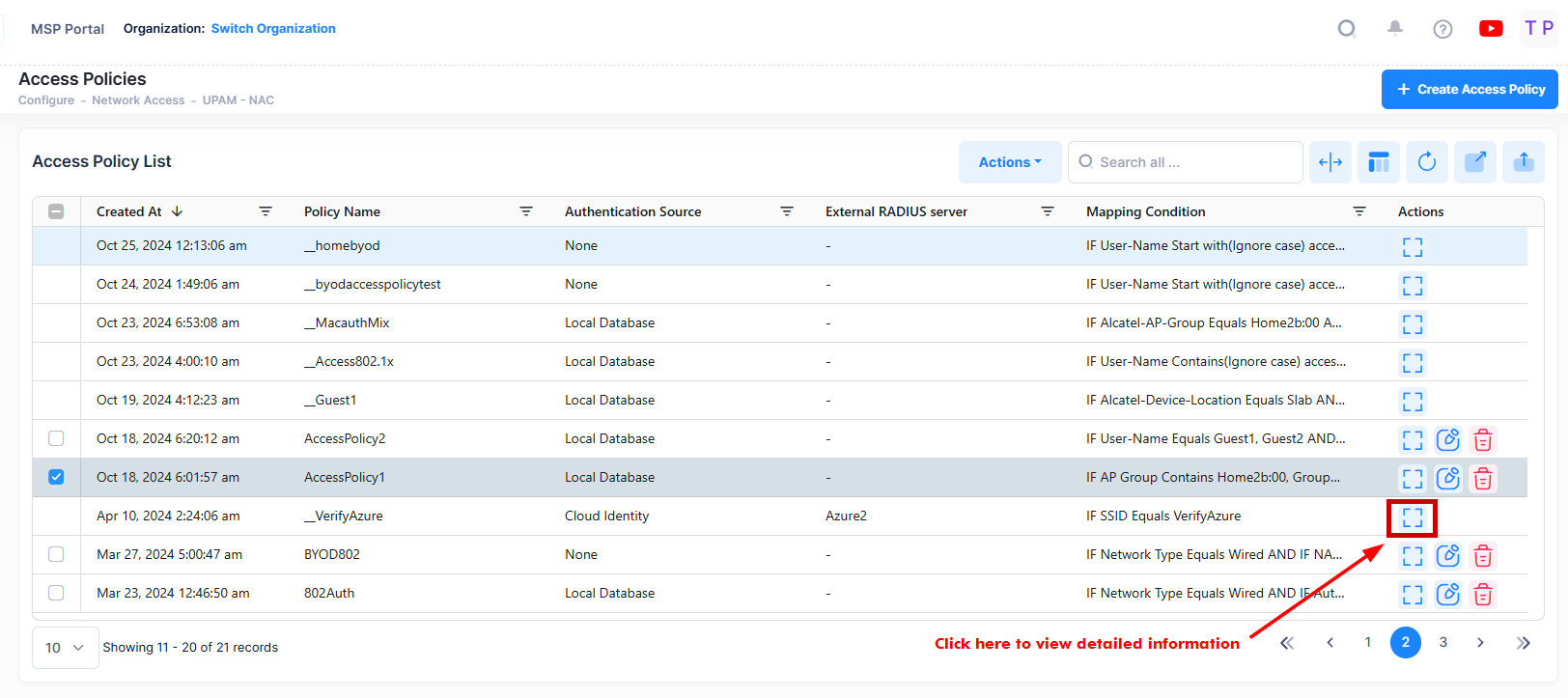 Access Policies list display - OmniVista Cirrus 10.4.3-20241218-191343.png