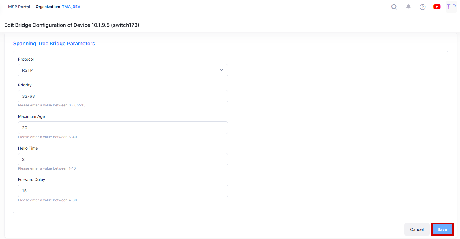 edit screen bridge-VLANs - OmniVista Cirrus 10.4.3-20240829-110555.png