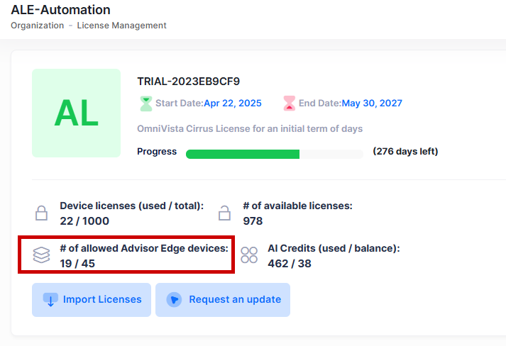 Advisor edge entitlement view-License management OVC 10.6.1-20260827-062452.png