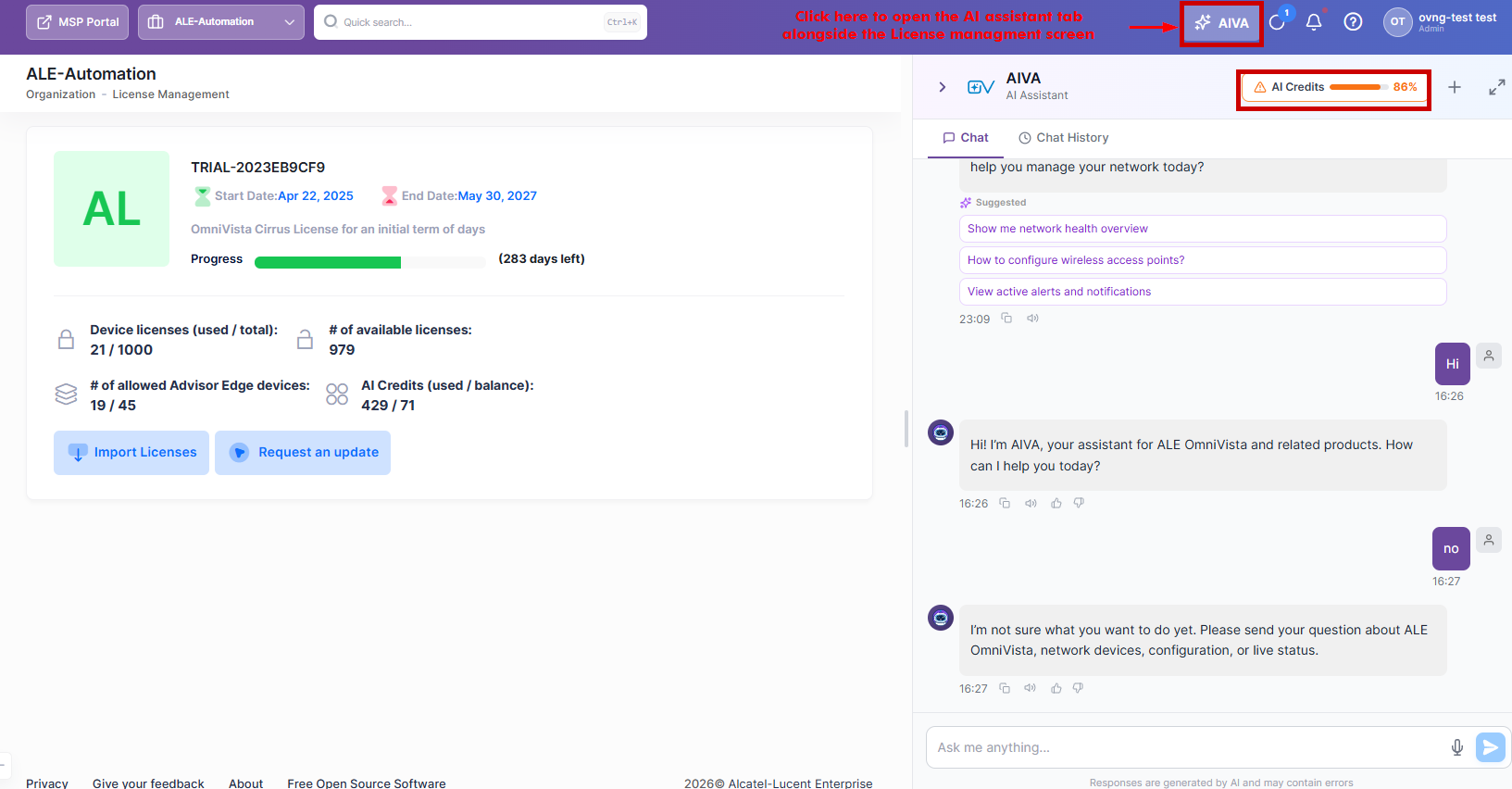 AI credit screen on license management OVC 10.6.1-20260820-174708.png
